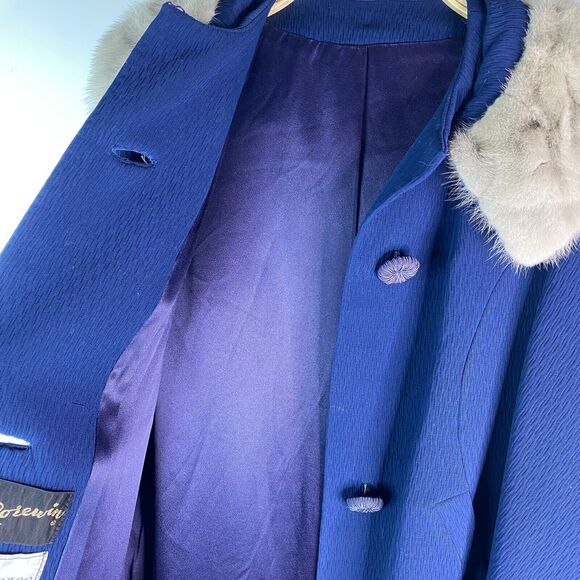 Vintage Women's Size M Rosewin Forstmann Fur‎ Trim Wool Coat Blue - Picture 5 of 13